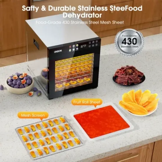 10-Tray Stainless Steel Food Dehydrator, 1000W Electric Dryer for Jerky, Fruit, Herbs, Vegetables & Pet Snacks image {4}