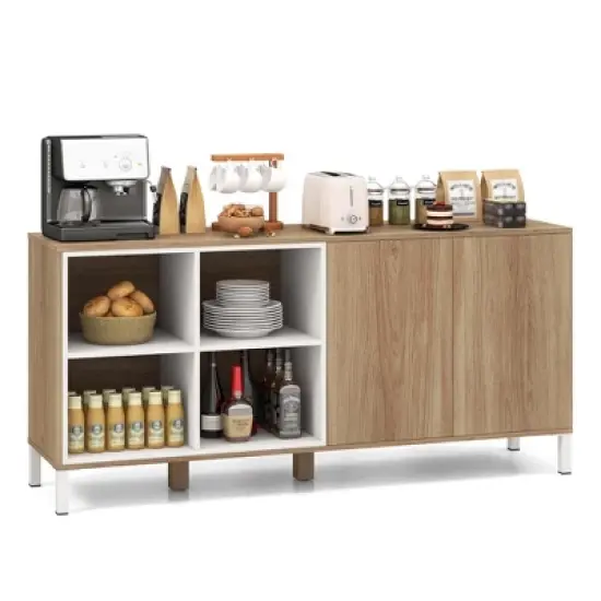 Costway 63" Buffet Sideboard Kitchen Storage Cabinet with 4 Compartments Adjustable Shelf image {10}