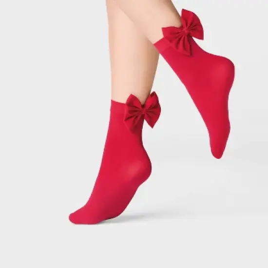 Women's Bow Opaque Anklet Socks - A New Day&trade; Red One Size image {2}