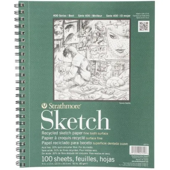 Strathmore Recycled Sketch Spiral Paper Pad 9"X12"-100 Sheets image {1}