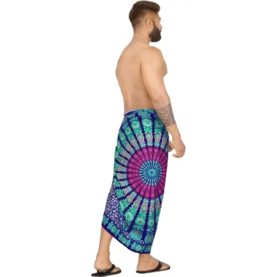 LA LEELA Men's Sarong Beach Cover Ups Wraps One Size Navy image {2}