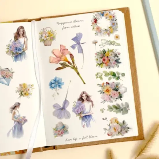 Wrapables Aesthetic Floral Fashion PET Washi Tapes for Scrapbooking, Stationery, Journaling, Diary, Card Making (Set of 2), Blue and Lavender image {2}