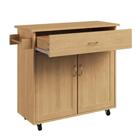Kitchen Island with Spice Rack and Storage Cabinet - Rolling Cart with Drawers to Use as Coffee Bar, Microwave Stand, or Storage by Lavish Home (Oak) image {2}