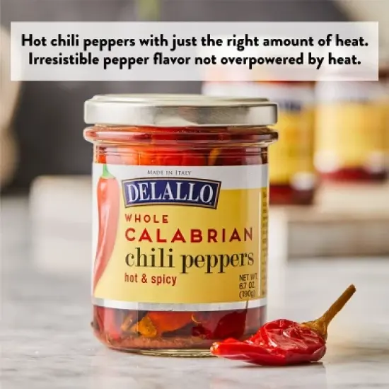 DeLallo Whole Calabrian Chili Peppers, 6.7 oz Jar, (3 Pack) image {2}