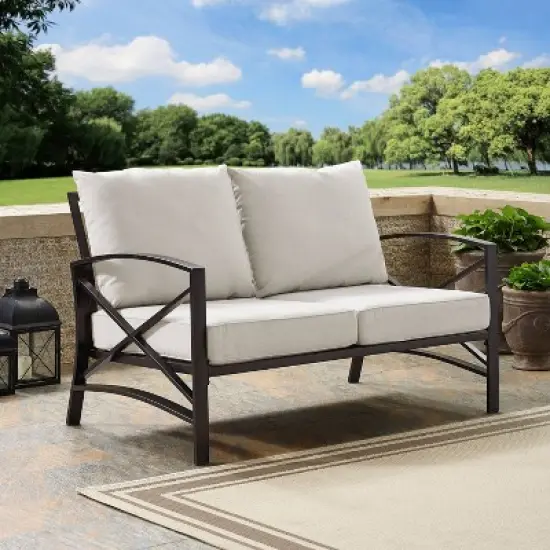 Kaplan Outdoor Metal Loveseat - Oatmeal/Bronze - Crosley image {1}