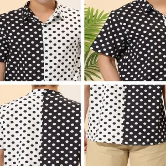 Lars Amadeus Men's Summer Polka Dots Short Sleeves Button Down Patchwork Hawaiian Shirt image {5}