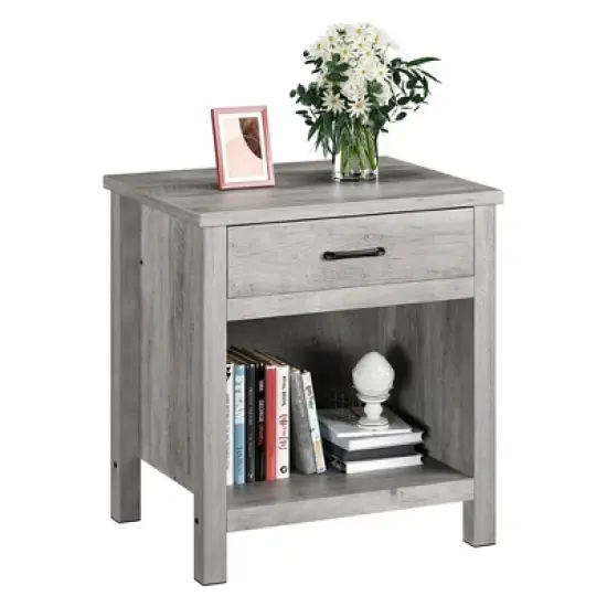 Farmhouse Nightstand, Night Stand Bedside Table with Drawer and Storage Shelf, Rustic End Side Table for Bedroom, Living Room image {7}