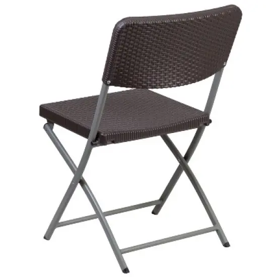 Flash Furniture 2 Pack HERCULES Series Brown Rattan Plastic Folding Chair with Gray Frame image {4}