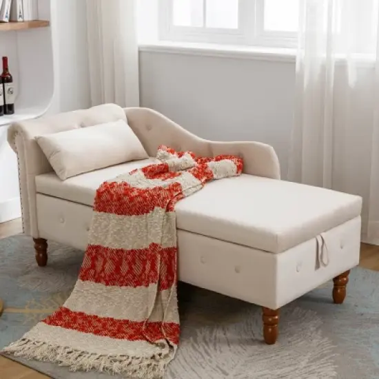 Bedroom Velvet Chaise Longue With Storage, Pillow and Nailhead Accents - ModernLuxe image {1}