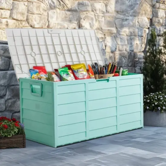 DSVIMOY 75gal Lockable Outdoor Garden Plastic Storage Deck Box for Tools Cushions Toys image {8}