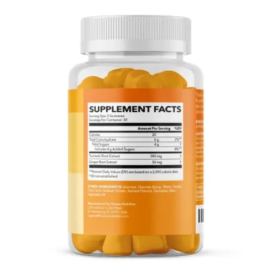 Turmeric + Ginger Gummies, 85% Curcuminoids, Immune System, Digestive Health &  Joint Support Supplement, Peach Flavor, Havasu Nutrition, 60ct image {1}