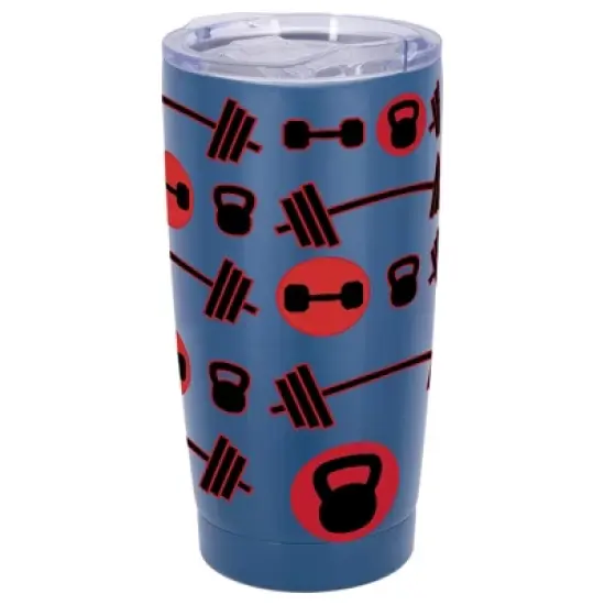 100 North 20 Ounce Stainless Steel On the Go Travel Tumbler With Push Top Lid, Workout Weights Blue image {5}