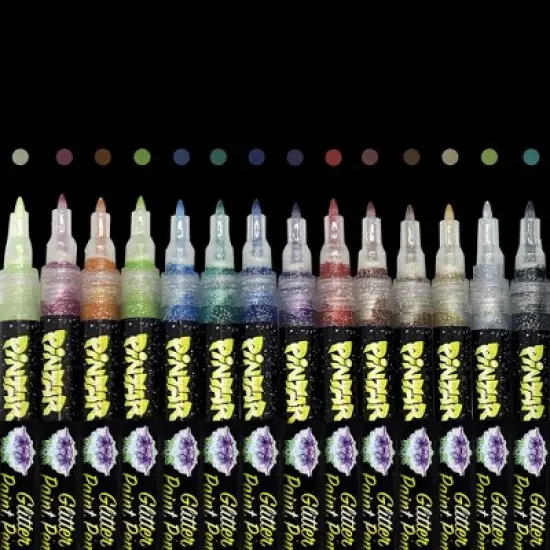 Pintar Acrylic Glitter Paint Pens - 0.7mm Ultra Fine Tips, 14 Vibrant, Glossy, Water-based Acrylic Paint Pens, Draw On Rocks, Glass, Ceramic, Plastic image {9}