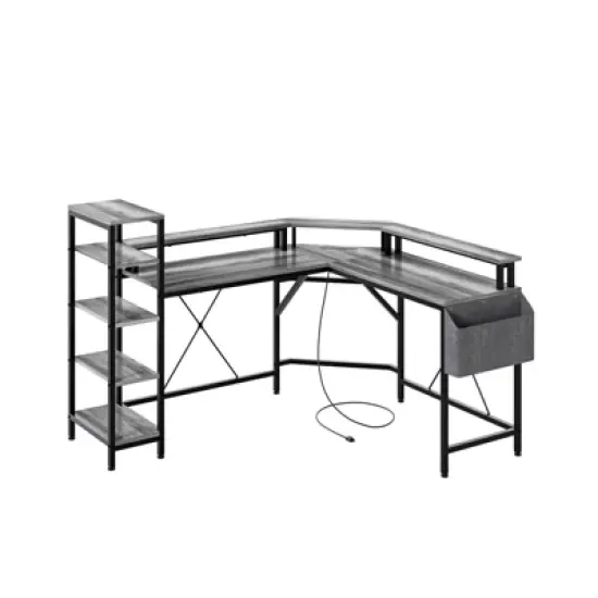 Computer Desk with Power Outlets, 61,4" L Shaped Desk with Full Monitor Stand & Storage Shelves, Corner Desk Gaming Desk, Ergonomic Home Office Desk image {7}