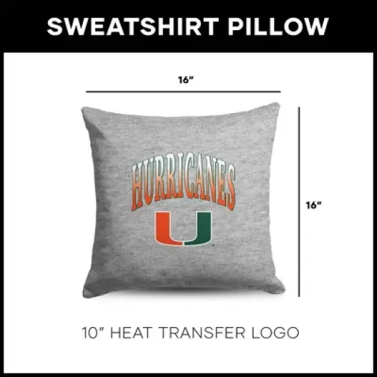 NCAA Miami Hurricanes 16" Heather Gray Sweatshirt Pillow image {4}