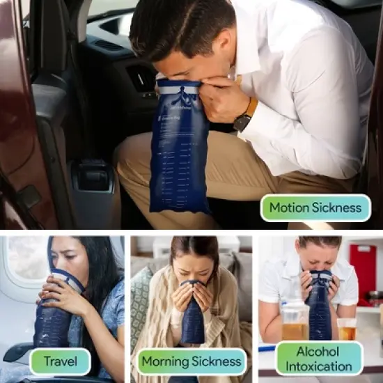 FifthPulse Disposable Navy Blue Emesis Bags, Barf Bags for Kids & Adults, Vomit Bags for Traveling, Great for Motion Sickness & Nausea image {3}