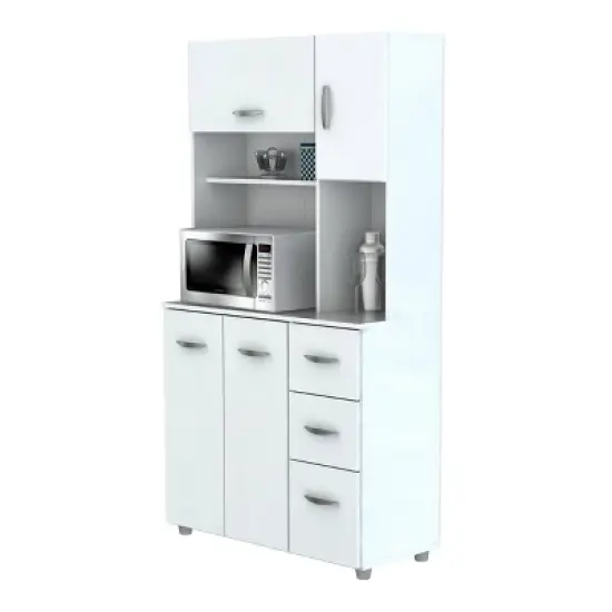 5 Shelves Kitchen Microwave Storage Cabinet White - Inval image {4}
