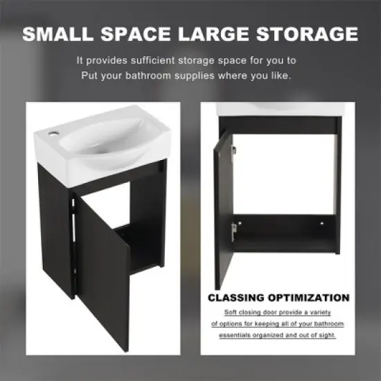 16'' Floating Bathroom Vanity with Sink, Single Sink Bathroom Vanity for Small Space, Wall Mounted Bathroom Vanity Combo Set For Home Bathroom image {6}