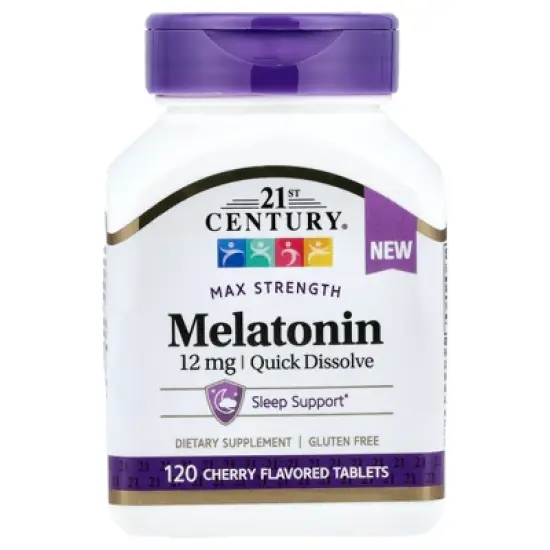 21st Century Melatonin, Max Strength, Cherry, 12 mg, 120 Tablets image {4}