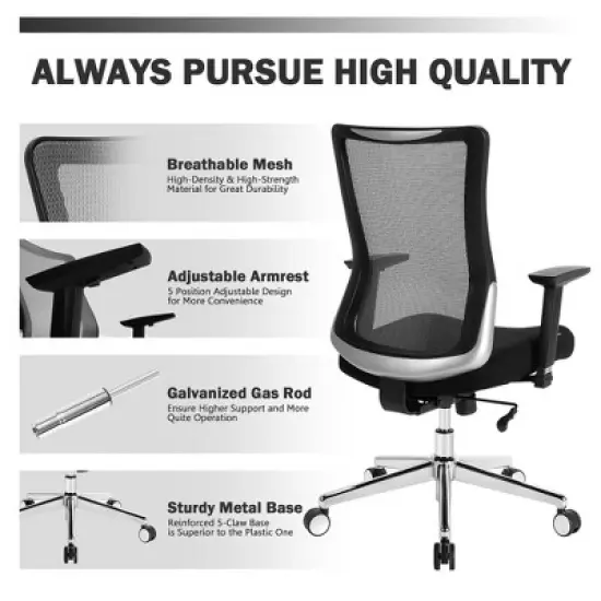 Costway Ergonomic Mesh Office Chair Sliding Seat Height Adjustable w/ Armrest image {9}