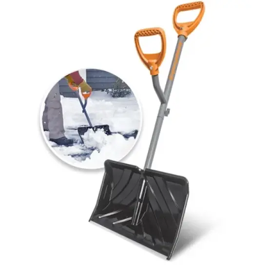 ErgieShovel Ergonomic Snow Shovel 18" Push and Scoop Blade, 34.5" Steel Lightweight Shaft with Dual D-Ring Handle, ERG-SNSH18 image {6}