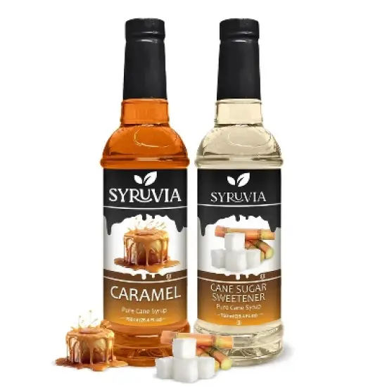 Syruvia Coffee Flavors Variety Pack: Caramel & Cane Sugar Sweetener 25.4 fl oz Syrup image {7}