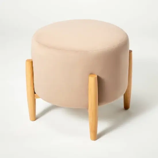 Elroy Round Velvet Ottoman with Wooden Legs - Threshold&trade; designed with Studio McGee image {5}