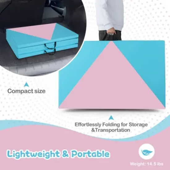 Costway Gymnastics Gym Mat 4-Panel Folding Lightweight Gymnastics Tumbling Mat with Hook Navy/Blue/Purple/Pink image {8}
