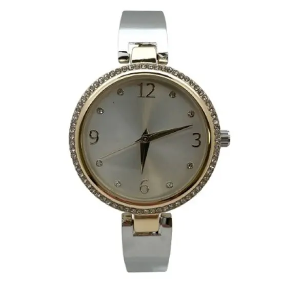 Olivia Pratt Round Face Rhinestone Bezel Soft Bangle Women Watch image {3}