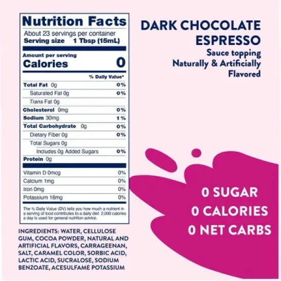 Jordan's Skinny Mixes Sugar Free Dark Chocolate Espresso Sauce Topping - 12 fl oz image {6}