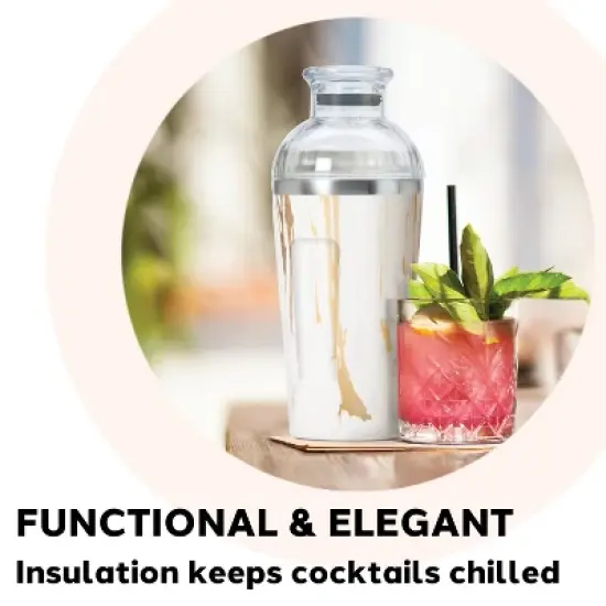 Oggi 17oz Groove Cocktail Shaker White Gold Marble: Stainless Steel & Plastic, Hand Wash, Multicolored, 9" Height image {3}