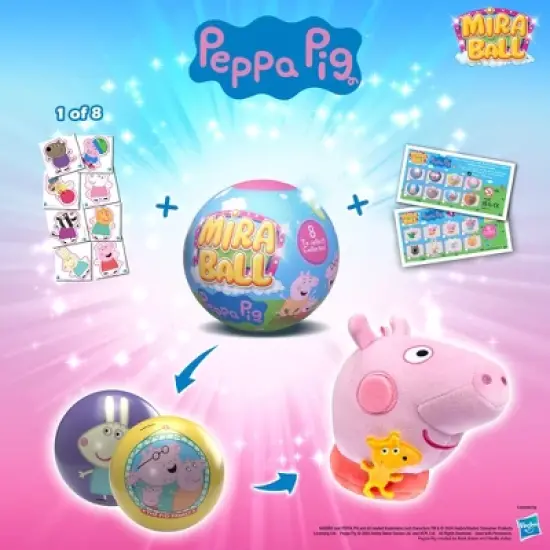 Peppa Pig MiraBall, 3-in-1 Surprise, Blind Box Toys for Kids - Collectable Characters from TV Shows - Metal Ball, Plush, Stickers, White Ribbon image {1}