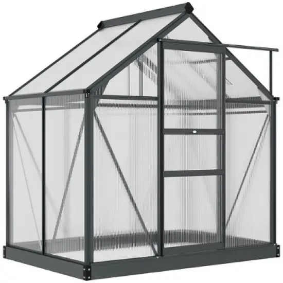 Outsunny Polycarbonate Greenhouse, Heavy Duty Outdoor Aluminum Walk-in Green House Kit with Vent & Door for Backyard Garden, Gray image {3}