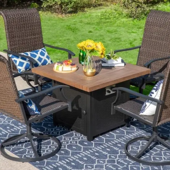 5pc Patio Dining Set with Square Steel Fire Pit Table & Rattan 360 Swivel Chairs - Captiva Designs image {5}