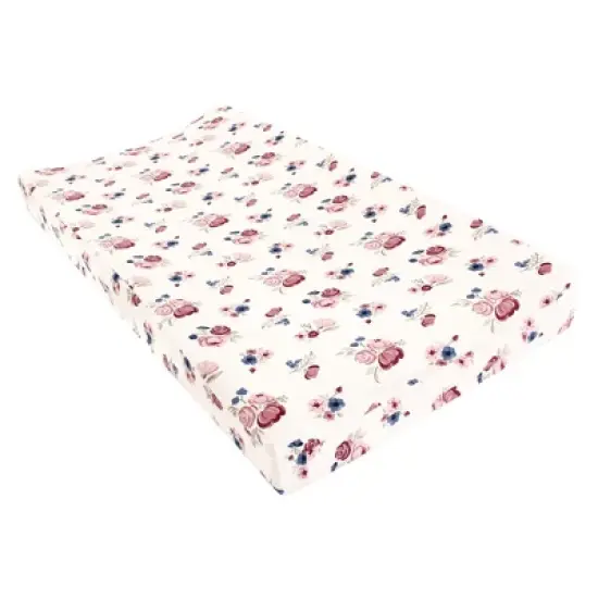 Hudson Baby Infant Girl Changing Pad Cover, Dusty Rose Floral, One Size image {2}