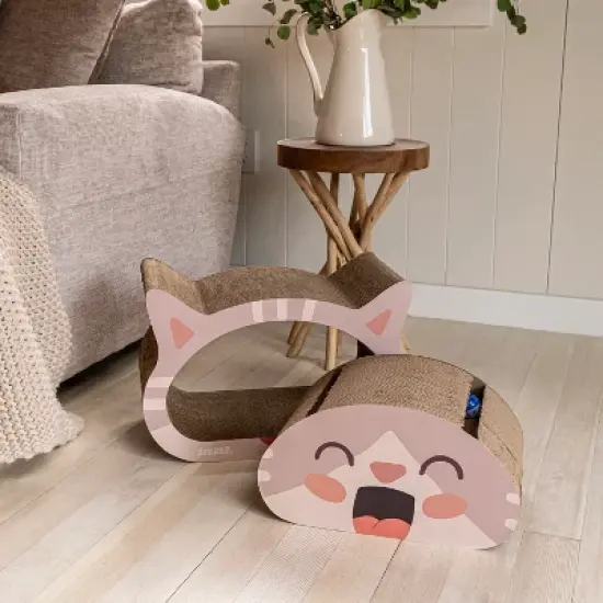 THE LICKER STORE Opal Modern Cardboard Happy Cat Head 2-in-1 Cat Cave Scratcher with Built-In Bell Toys and Catnip image {9}