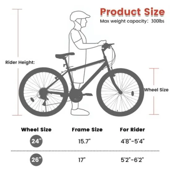 Gulches Outdoor Mountain Bike 24 Inch Carbon Steel Frame, 21-Speed, Dual V-Brake, Safety Certified, for Adults & Teens image {3}