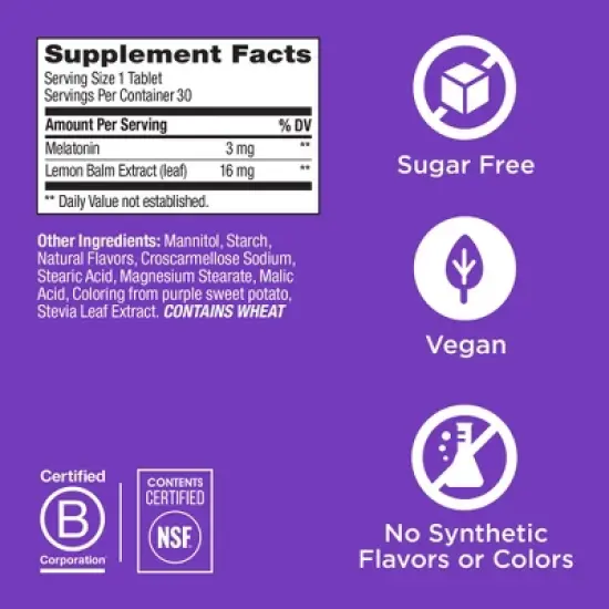 OLLY Vegan Sleep Fast Dissolves Multivitamins 3mg Tablets - 30ct image {3}