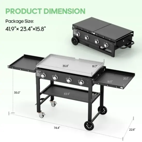 SKONYON 4-Burner Gas Grill  60000 BTU Propane Griddle with Side Board image {3}