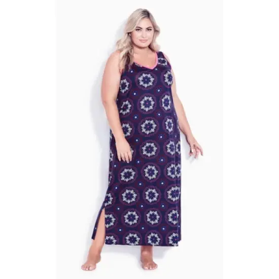 Women's Plus Size Side Split Sleeveless Print Maxi Sleep Dress - violet  | AVENUE image {4}