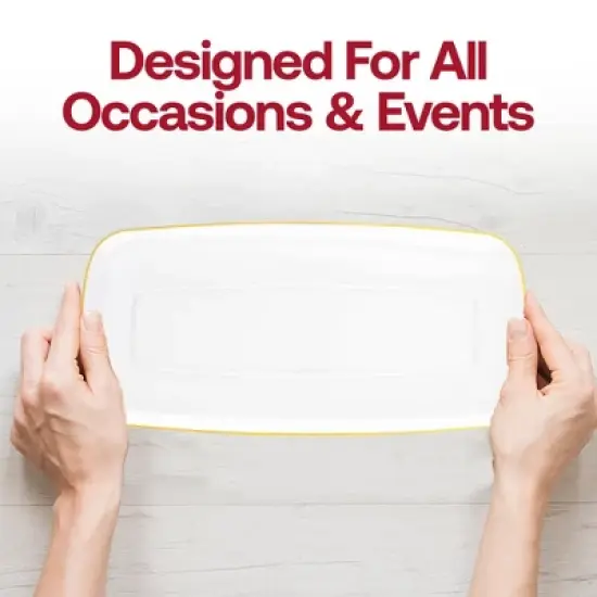 Smarty Had A Party 10.6" x 5" Clear w/ Gold Rim Rectangular Plastic Plates - 50 pcs image {1}
