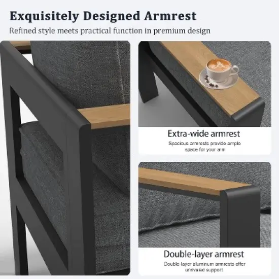 LayinSun Outdoor Patio Furniture Aluminum Loveseat, All-Weather Metal Sofa with 5" Thick Cushions for Porch, Balcony image {5}