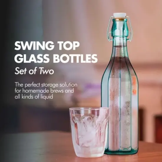 Amici Home Faceted Hermetic Glass Storage Bottles, Set of 2 - 17 Oz Octagonal Containers with Airtight Cap - Leak Resistant, BPA Free, Dishwasher Safe image {1}