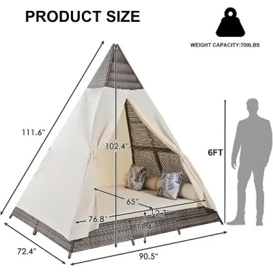 Zevemomo Outdoor Daybed with Colorful Pillows, Rattan Wicker Patio Sunbed Furniture Seating with Soft Cushions for Poolside Backyard, Brown Beige image {3}