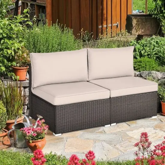 Tangkula 2PCS Patio Sectional Armless Sofas Outdoor Rattan Furniture Set w/ Cushions image {1}