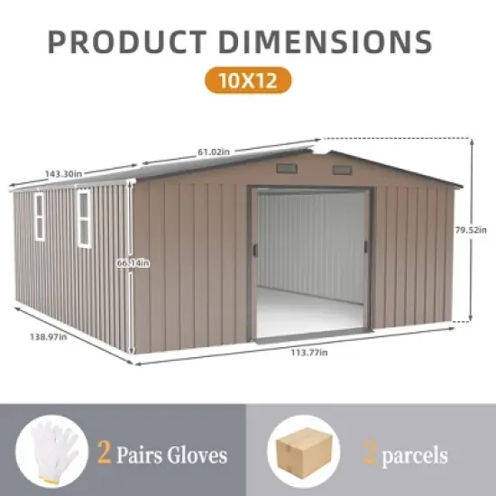 10x12 FT Outdoor Storage Shed, Large Metal Garden Shed with 2 Windows, Tool Sheds with Lockable Sliding Doors image {5}