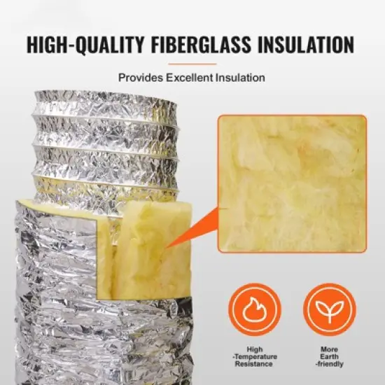 VEVOR Dryer Vent Hose, 6'' Insulated Flexible Duct 25FT Long with 2 Duct Clamps, Heavy-Duty Three Layer Protection, Silver image {2}