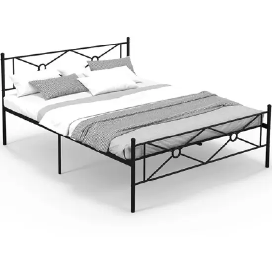 Costway Full/Queen Size Metal Platform Bed Frame w/ Headboard Mattress Foundation image {11}