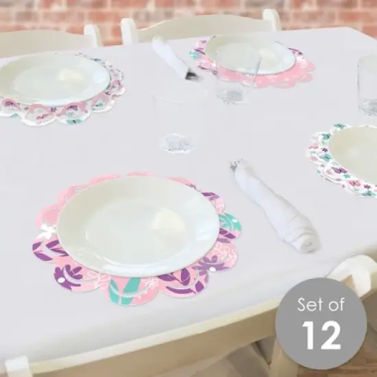 Big Dot of Happiness Beautiful Butterfly - Floral Baby Shower or Birthday Party Round Table Decorations - Paper Chargers - Place Setting For 12 image {1}