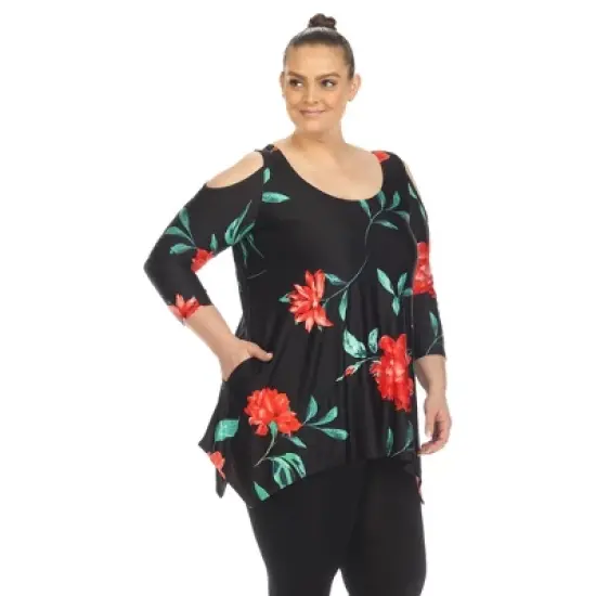 Plus Size Floral Printed Cold Shoulder Tunic image {1}
